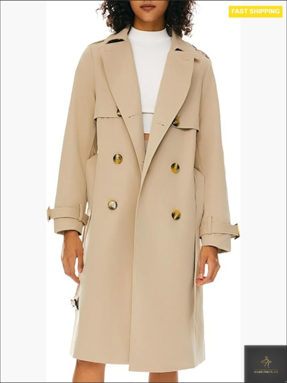 Classic Double Breasted Trench Coat Elegant Fitted Mid-Length Waterproof Jacket - Picture 1 of 7